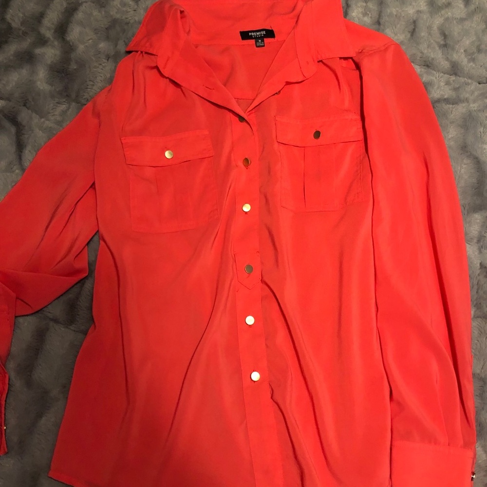 Coral button down blouse